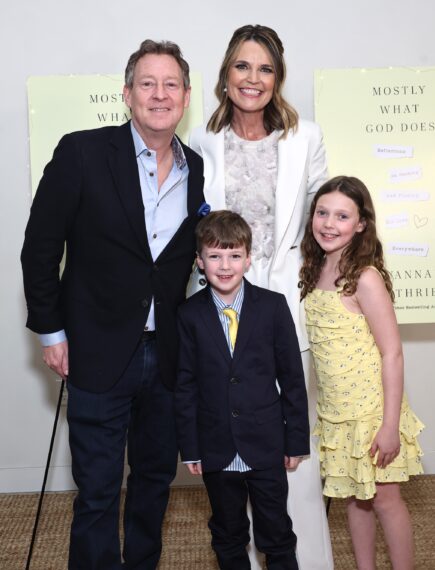 Michael Feldman and Savannah Guthrie with kids Charley and Vale, the "Mostly What God Does" book presentation on February 21, 2024 in New York City.