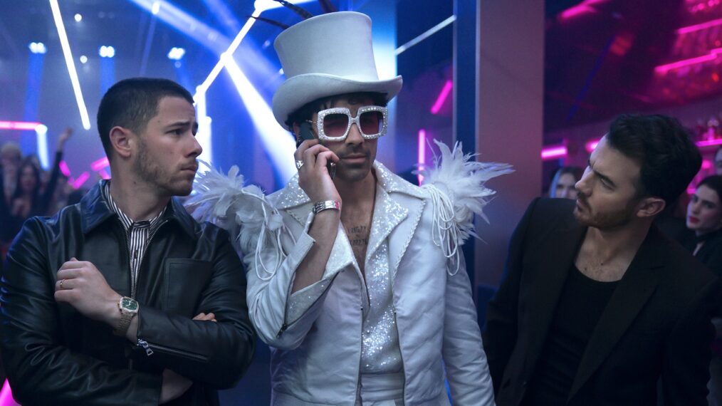 Nick Jonas, Joe Jonas, and Kevin Jonas in 'A Very Jonas Christmas Movie,' Disney+, premiered November 14, 2025.