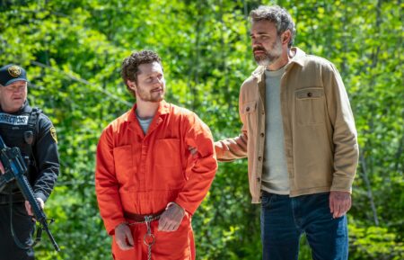 MURDER IN A SMALL TOWN: L-R: Guest star Patrick Roccas, guest star Noah Reid, and Rossif Sutherland in the 