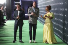 Prince of Wales walks with co-host Nomzamo Mbatha and Australian conservationist and television presenter Robert Irwin as they arrive for the 2024 Earthshot Prize awards ceremony on November 6, 2024 in Cape Town, South Africa.