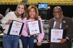 Savannah Guthrie, Hoda Kotb, and Al Roker rehearsing for the 2025 Macy's Thanksgiving Day Parade, NBC, November 20, 2025.
