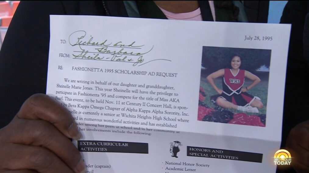 Sheinelle Jones scholarship letter, third hour of 'Today,' NBC, November 25, 2025.