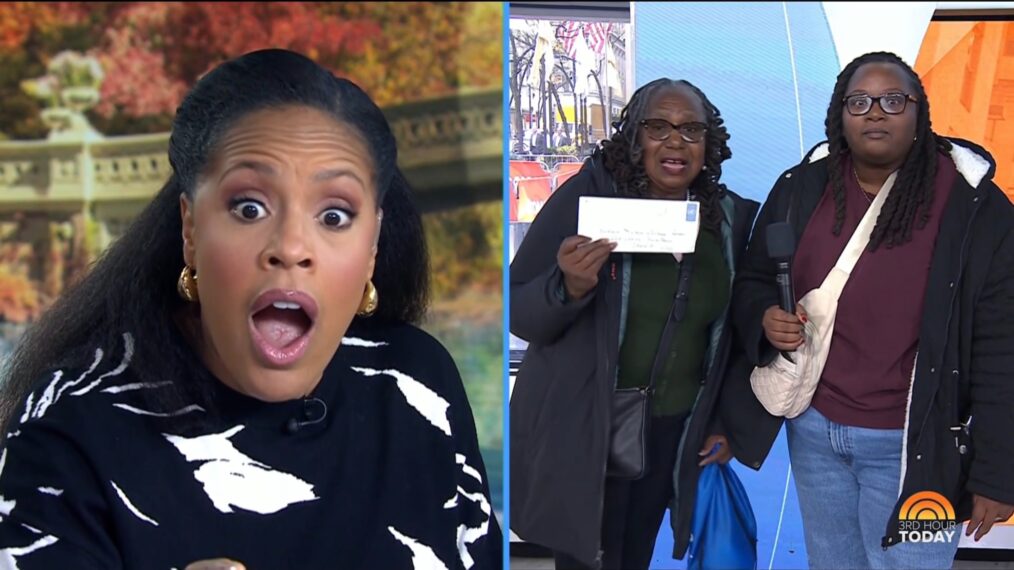 Sheinelle Jones surprised by old friends Ms. Barbara Turner and daughter Kennedy on third hour of 'Today,' NBC, November 25, 2025.