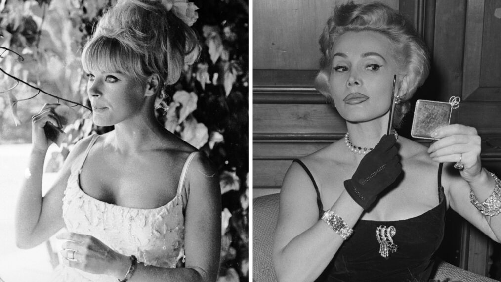 17th May 1966: German actress Elke Sommer at her Beverly Hills home. (Photo by Harry Benson/Express/Getty Images);Actress Zsa Zsa Gabor (1917-2016) looks at a handheld mirror after applying eyeliner, Dorchester Hotel, London, August 25th 1957. (Photo by Evening Standard/Hulton Archive/Getty Images)