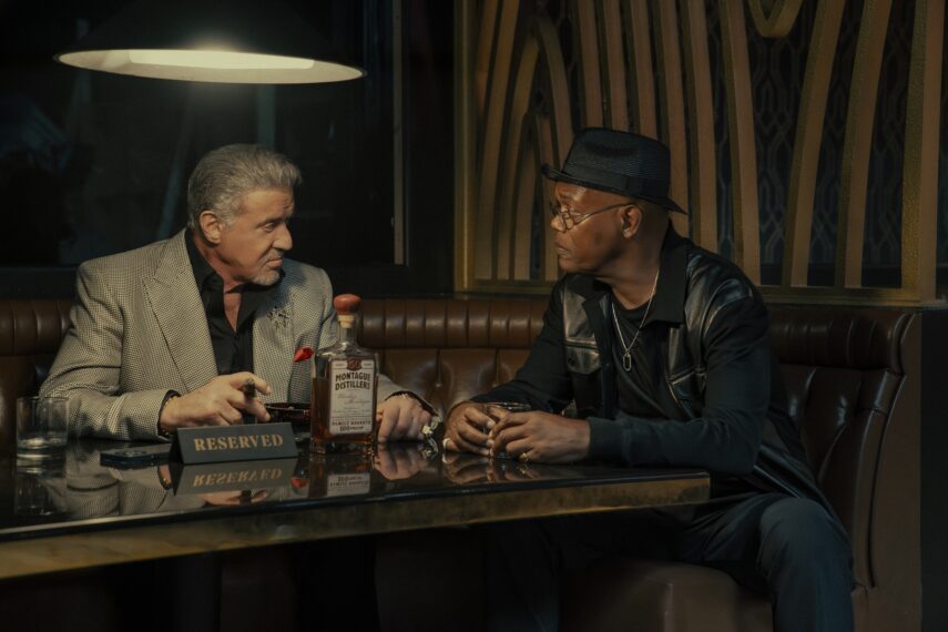 Sylvester Stallone as Dwight Manfredi and Samuel L. Jackson as Russell Lee Washington Jr. in the Paramount+ original series TULSA KING. Photo Credit: Brian Douglas/Paramount+. ©2025 Viacom International Inc. All Rights Reserved.