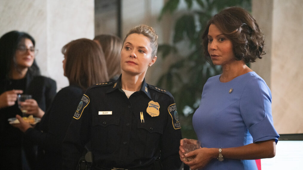 Maggie Lawson as Sarah Silver and Gloria Reuben as Mae Silver in 'Boston Blue' Season 1 Episode 6, 'Code of Ethics'