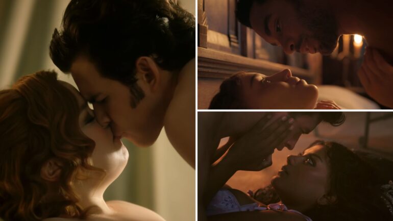 Nicola Coughlan and Luke Newton, Phoebe Dynevor and Rege-Jean Page, Jonathan Bailey and Simone Ashley on 'Bridgerton'