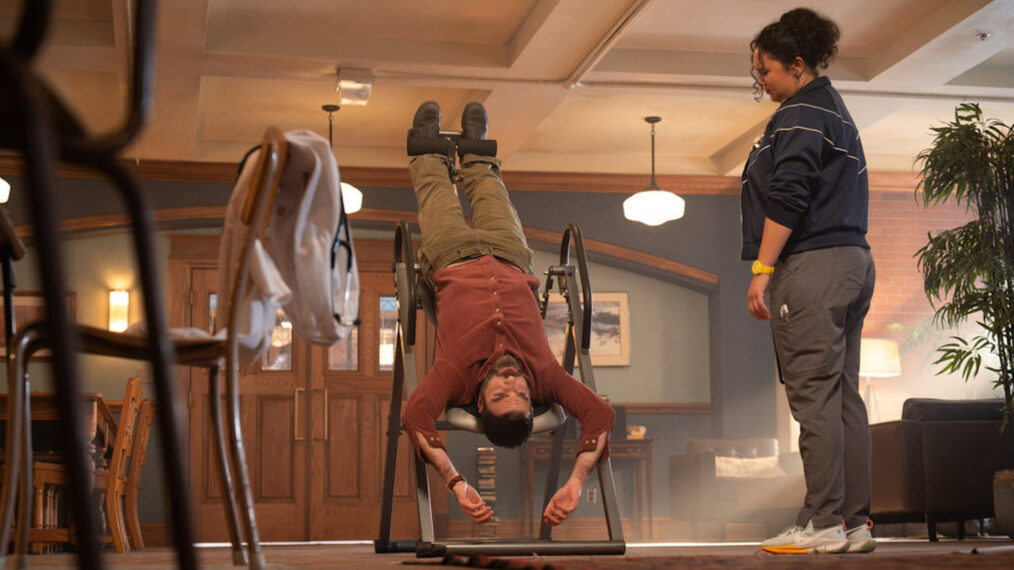 Zachary Quinto as Dr. Oliver Wolf, Aury Krebs as Dr. Dana Dang in 'Brilliant Minds' Season 2 Episode 8, 'The Upside Down'