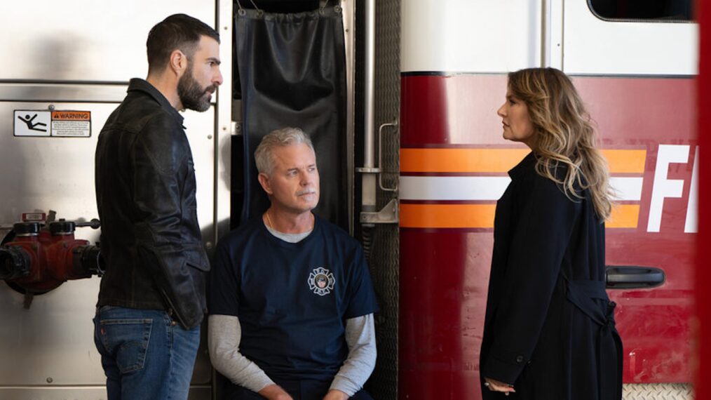 Zachary Quinto as Dr. Oliver Wolf, Eric Dane as Matthew Ramati, Mädchen Amick as Alicia Ramati — 'Brilliant Minds' Season 2 Episode 9 'Fire Fighter'