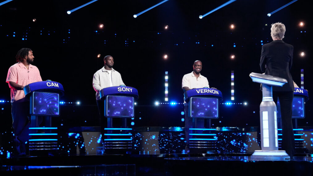 Cam Jordan, Sony Michel, Vernon Davis and Host Jane Lynch in 'Celebrity Weakest Link'