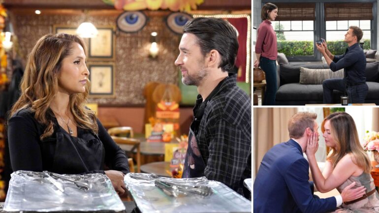 Christel Khalil and Billy Flynn on 'The Young and the Restless,' Katelyn MacMullen and Cameron Mathison on 'General Hospital'; Scott Clifton and Annika Noelle on 'The Bold and the Beautiful'