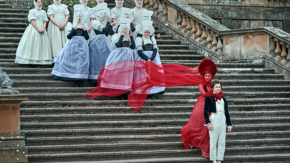 FRANKENSTEIN. (L to R) Mia Goth as Claire Frankenstein and Christian Convery as Young Victor Frankenstein in Frankenstein. Cr. Ken Woroner/Netflix © 2025.
