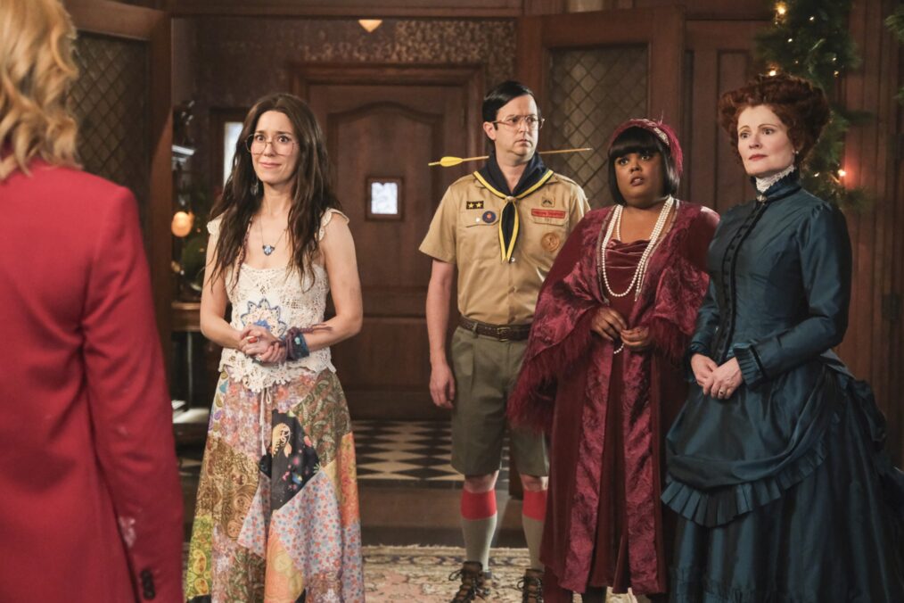 Sheila Carrasco, Richie Moriarty, Danielle Pinnock, and Rebecca Wisocky in 'Ghosts' Season 5