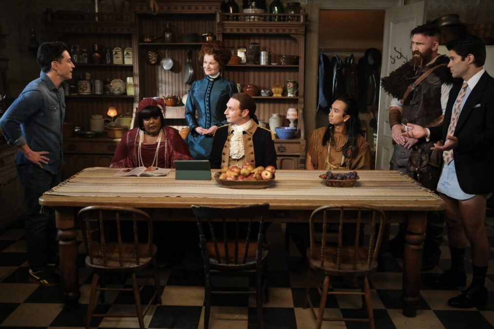Ben Feldman, Danielle Pinnock, Rebecca Wisocky, Brandon Scott Jones, Roma Zaragoza, Devan Chandler Long, and Asher Grodman in 'Ghosts' Season 5