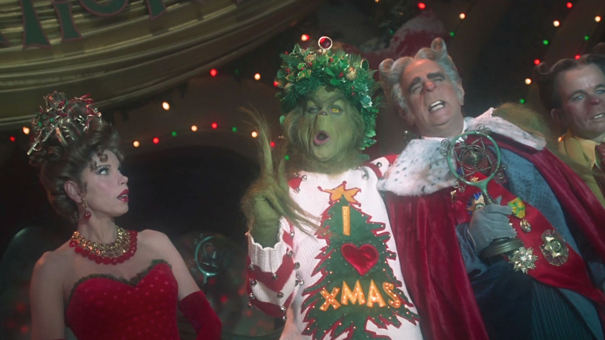 Christine Baranski and Jim Carrey in 'How the Grinch Stole Christmas'