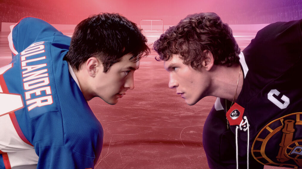 Hudson Williams as Shane Hollander and Connor Storrie as Ilya Rozanov in 'Heated Rivalry'