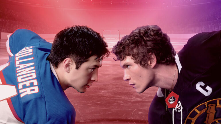 Hudson Williams as Shane Hollander and Connor Storrie as Ilya Rozanov in 'Heated Rivalry'