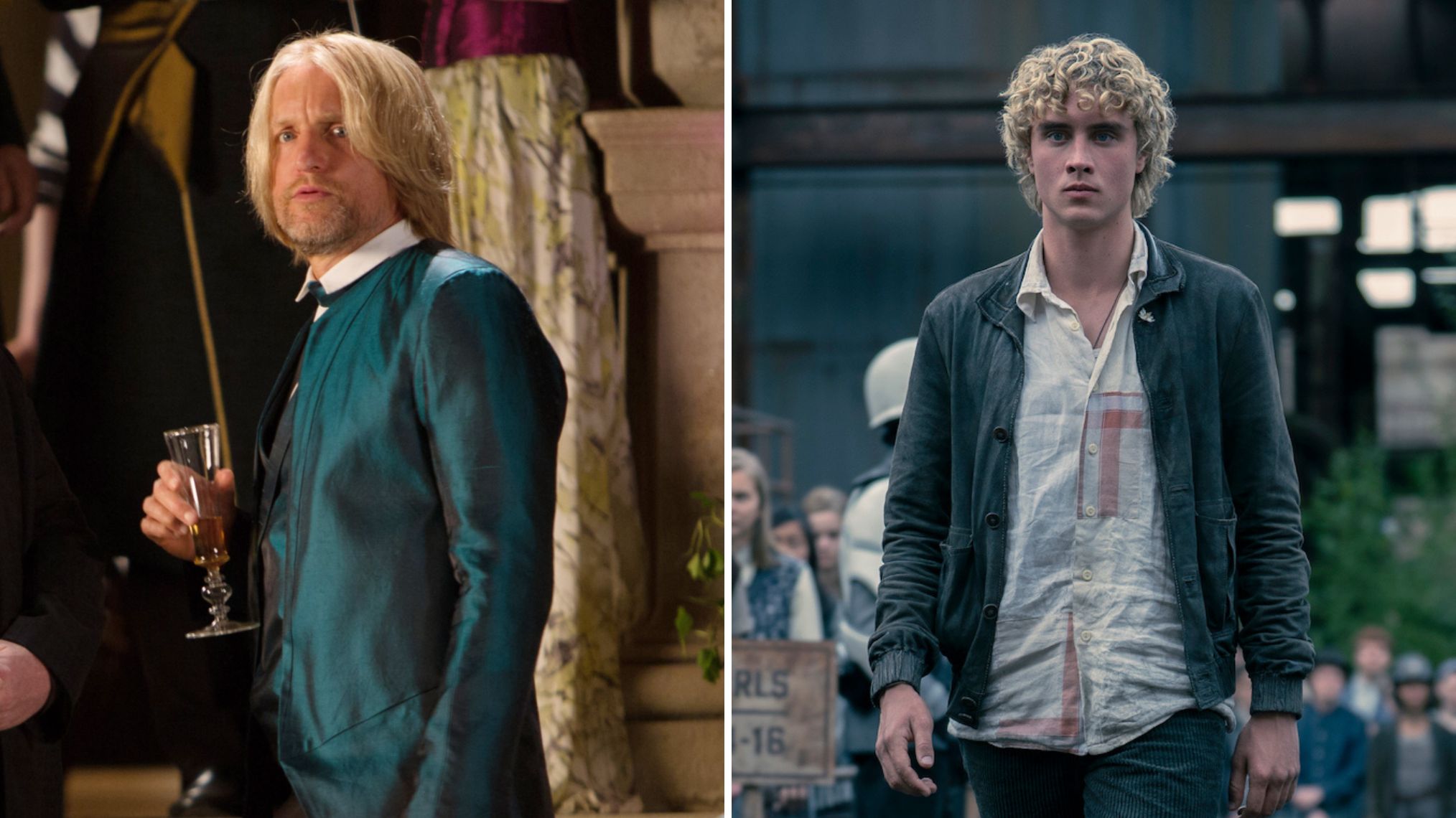 Woody Harrelson as Haymitch in 'Hunger Games: Catching Fire'; Joseph Zada as Haymitch in 'Sunrise on the Reaping'