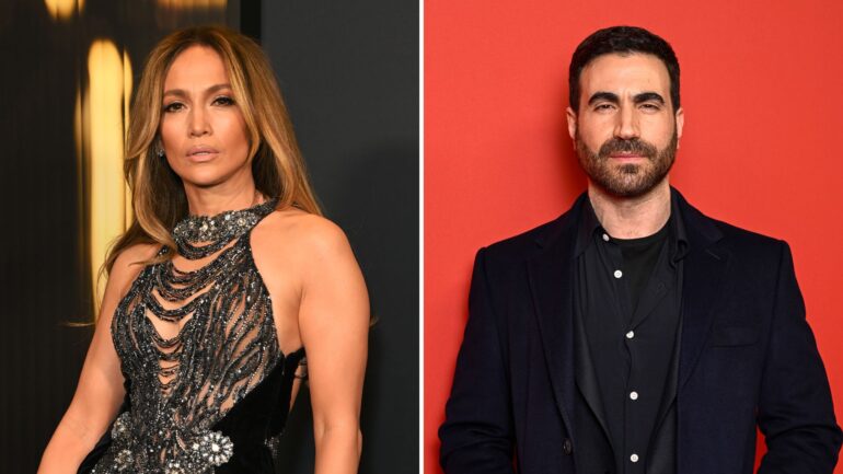 Jennifer Lopez attends the 2024 Governors Awards at Dolby Theatre on November 17, 2024 in Hollywood, California; Brett Goldstein attends the GQ Men Of The Year Awards 2025 at 180 Thames on November 18, 2025 in London, England.