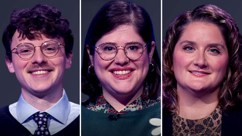'Jeopardy!' Season 42 contestants (from left) Harrison Marshall, Allegra Kuney, and Jessica Marshall, on November 11, 2025