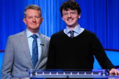 'Jeopardy!' champion Harrison Whitaker on November 11, 2025, with host Ken Jennings (left)