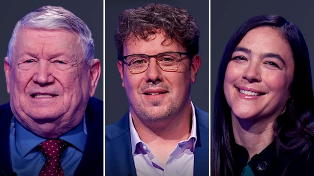 'Jeopardy!' contestants (from left) W.A. Robison, Christopher Tillman, and Joyelle McSweeney, on November 3, 2025