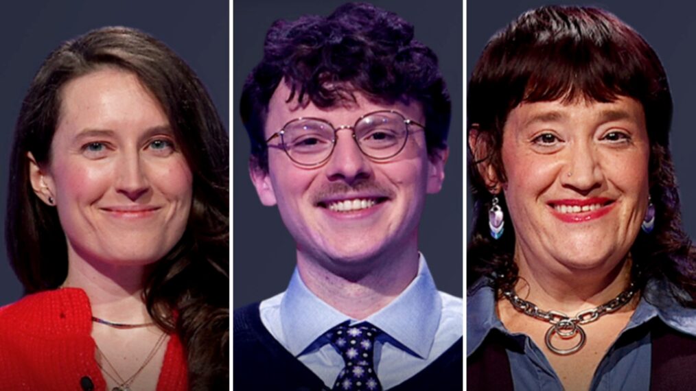 'Jeopardy!' players (from left) Blythe Roberson, Harrison Whitaker, and Kara Brown, on November 20, 2025