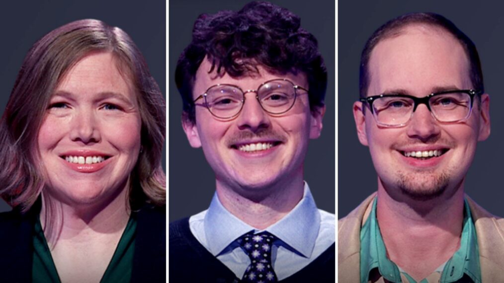 'Jeopardy!' contestants (from left) Sheila Collins, Harrison Whitaker, and David Lewis, on November 13, 2025