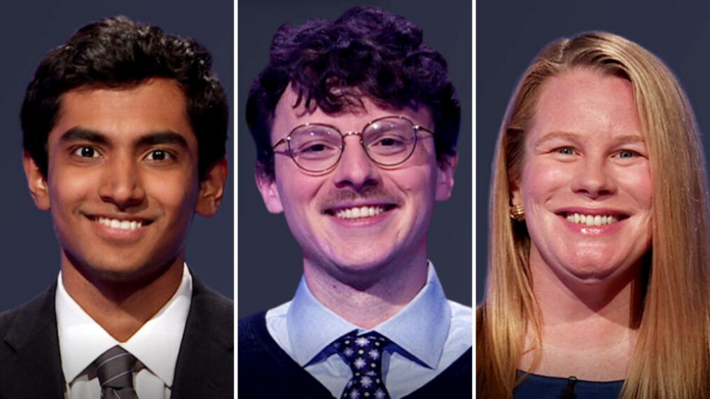 'Jeopardy!' contestants (from left) Krish Patel, Harrison Whitaker, and Shannon Mastick