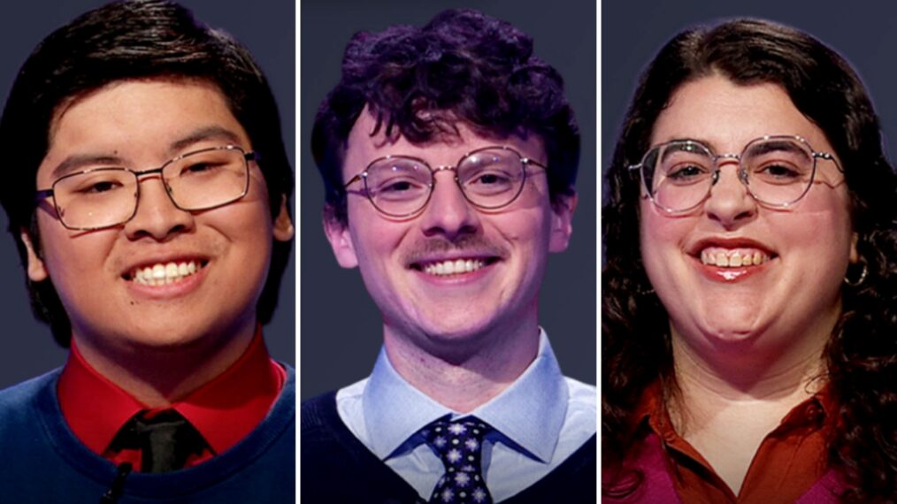 'Jeopardy!' Season 42 contestants (from left) Lawrence Suba, Harrison Whitaker, and Rachel Bernstein, on November 17, 2025