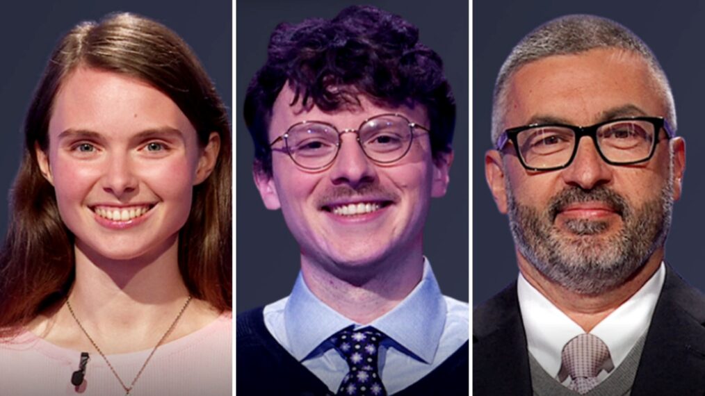 (from left) 'Jeopardy!' players Lydia Boshart, Harrison Whitaker, and Tony Antoniades, on November 18, 2025