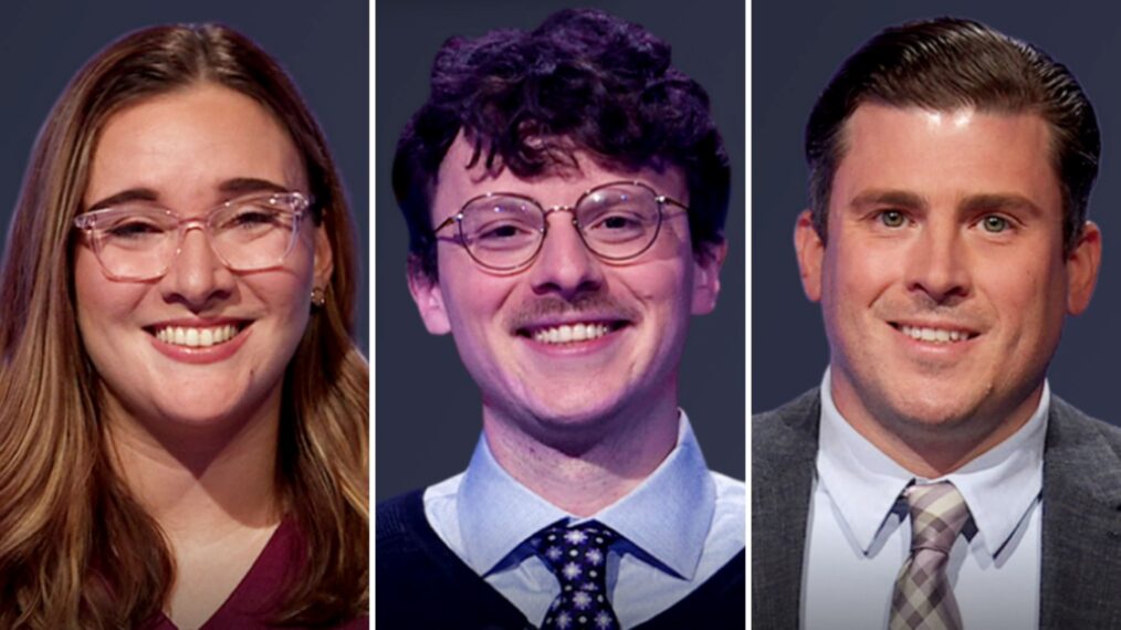 'Jeopardy!' contestants (from left) Shannon Lawinger, Harrison Whitaker, and Michael Kavanagh. on November 24, 2025