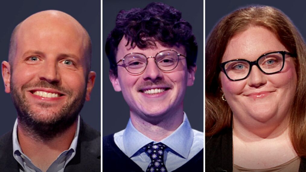 'Jeopardy!' Season 42, contestants (from left) Jamie Kohlmeier, Harrison Whitaker, and Sarah Wylie, on November 21. 2025