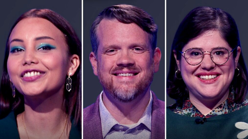 (from left) 'Jeopardy!' contestants Sofia Meisburger, Joseph Evans, and Allegra Kuney