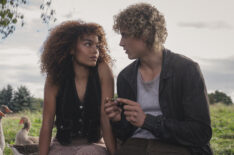 Whitney Peak as Lenore Dove Baird and Joseph Zada as Haymitch Abernathy in 'The Hunger Games: Sunrise on the Reaping'