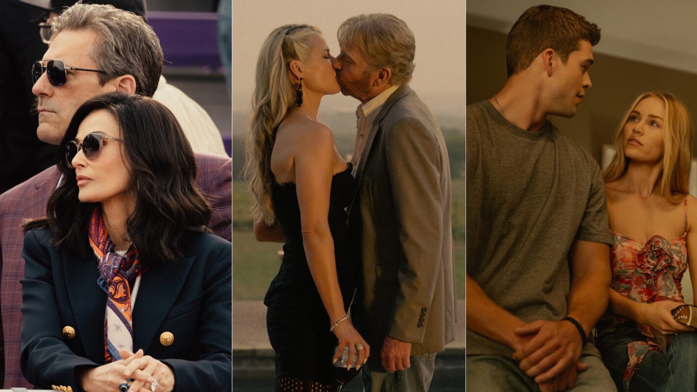 Demi Moore, Jon Hamm, Ali Larter, Billy Bob Thornton, Mitchell Slaggert, and Michelle Randolph in 'Landman' Season 1