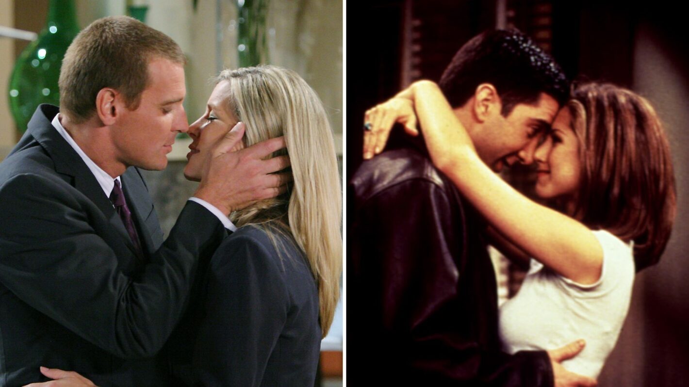 Ingo Rademacher and Laura Wright on 'General Hospital'; David Schwimmer and Jennifer Aniston on 'Friends'