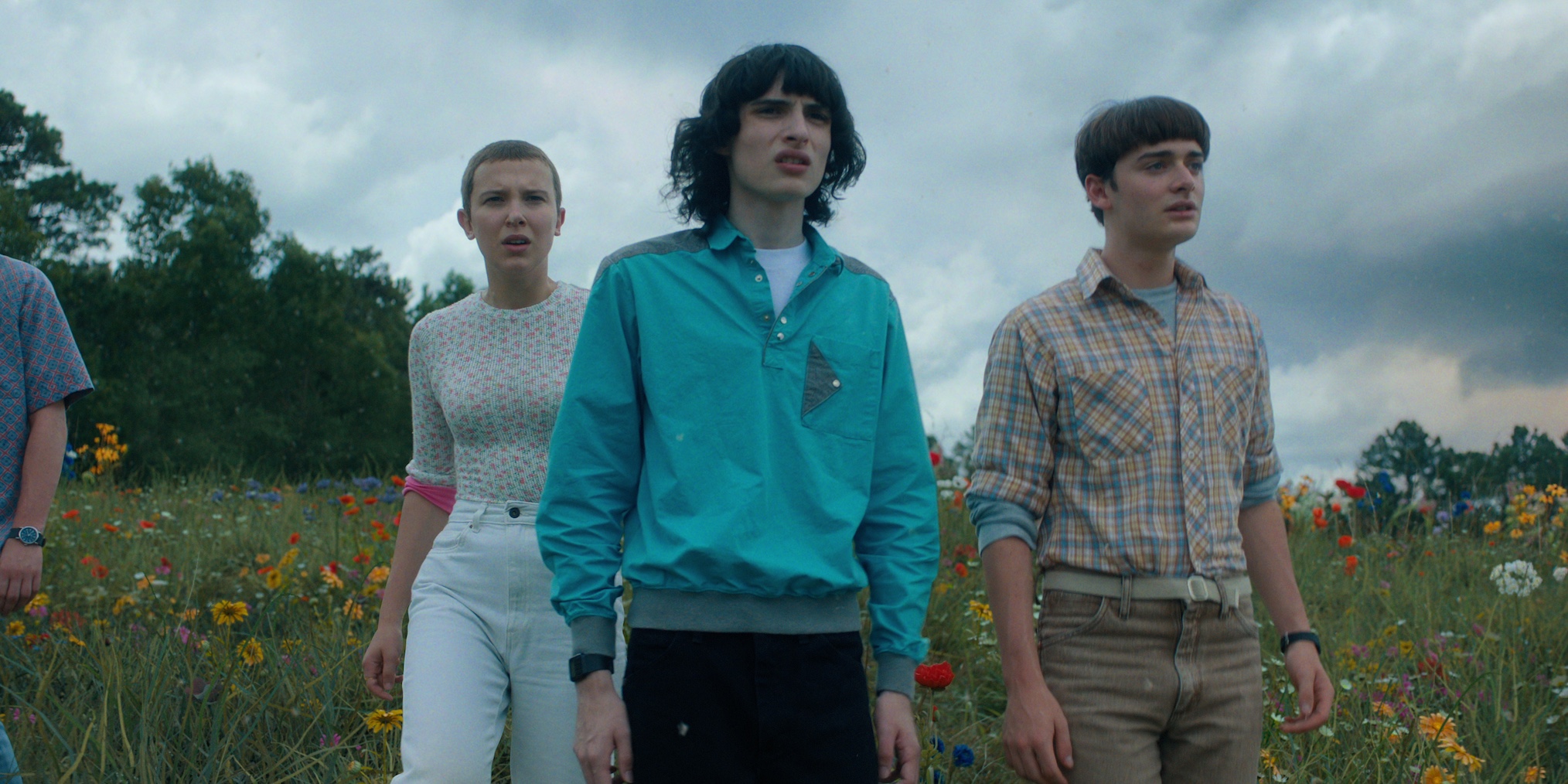 Millie Bobby Brown as Eleven, Finn Wolfhard as Mike Wheeler and Noah Schnapp as Will Byers in STRANGER THINGS.