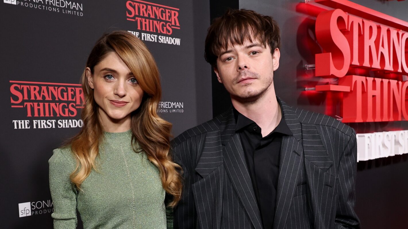NEW YORK, NEW YORK - APRIL 22: (L-R) Natalia Dyer and Charlie Heaton attend Stranger Things: The First Shadow - Broadway Opening Night at Marquis Theatre on April 22, 2025 in New York City.