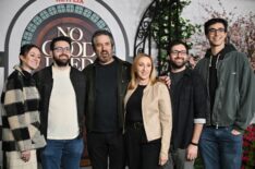 US actor Ray Romano (3L) with his wife Anna Romano (3R) and children Alexandra Romano, Matthew Romano, Joseph Romano and Gregory Romano, arrive for the premiere of Netflix's 'No Good Deed'