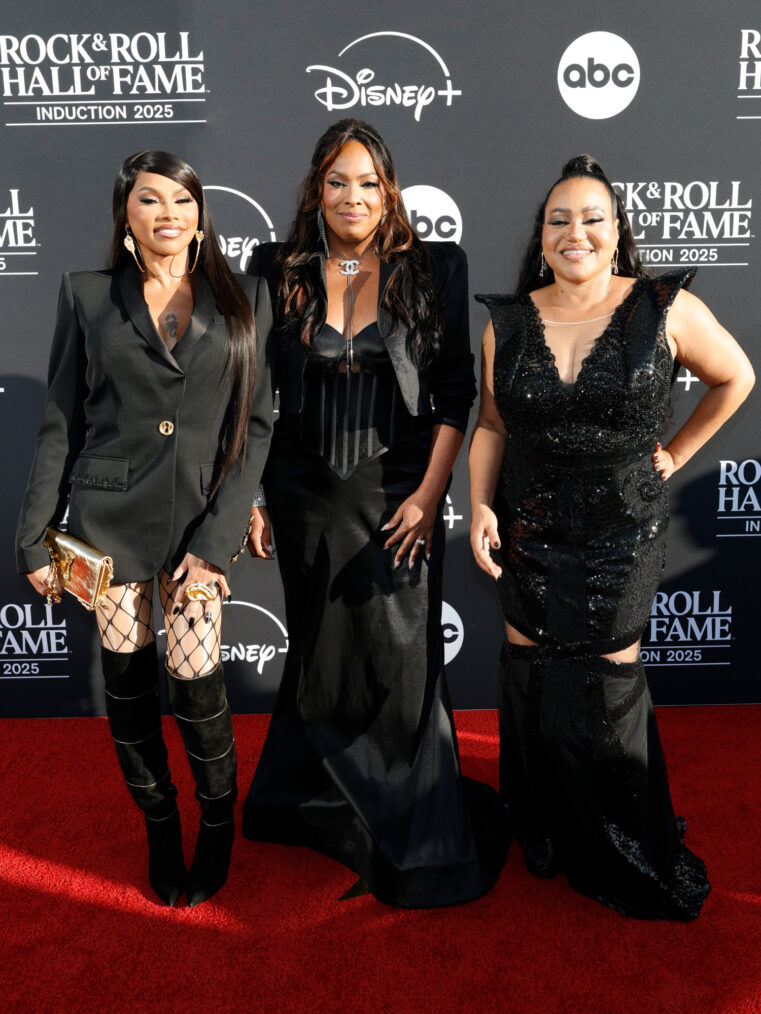Sandra Denton, DJ Spinderella, and Cheryl James at the 2025 Rock and Roll Hall of Fame Induction Ceremony at Peacock Theater in Los Angeles on November 8, 2025