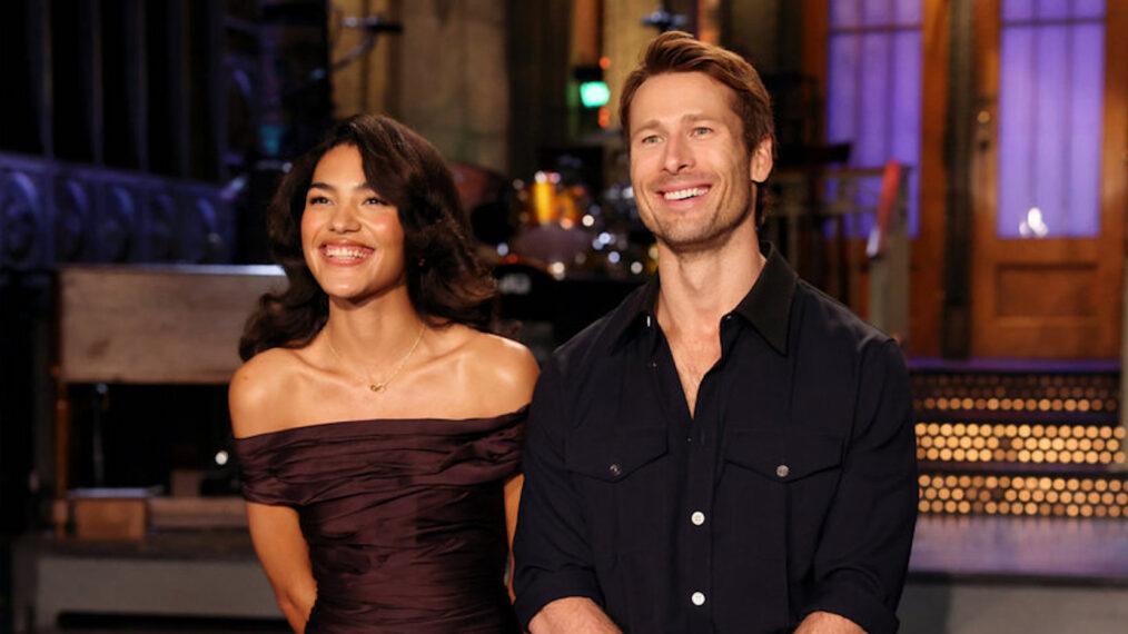 Musical guest Olivia Dean and host Glen Powell during 'SNL' promos