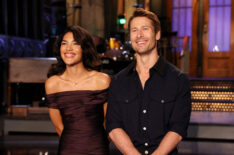 Musical guest Olivia Dean and host Glen Powell during 'SNL' promos