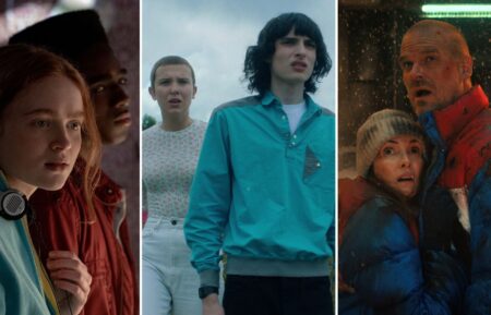 Left to right: Max and Lucas. Mike and Eleven, and Joyce and Hopper in 'Stranger Things' Season 4