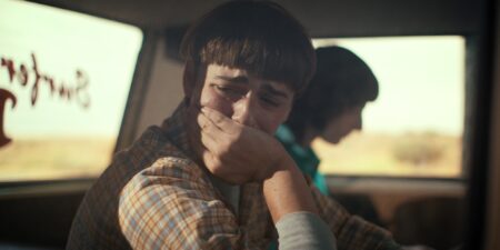 Noah Schnapp as Will Byers and Finn Wolfhard as Mike Wheeler in STRANGER THINGS