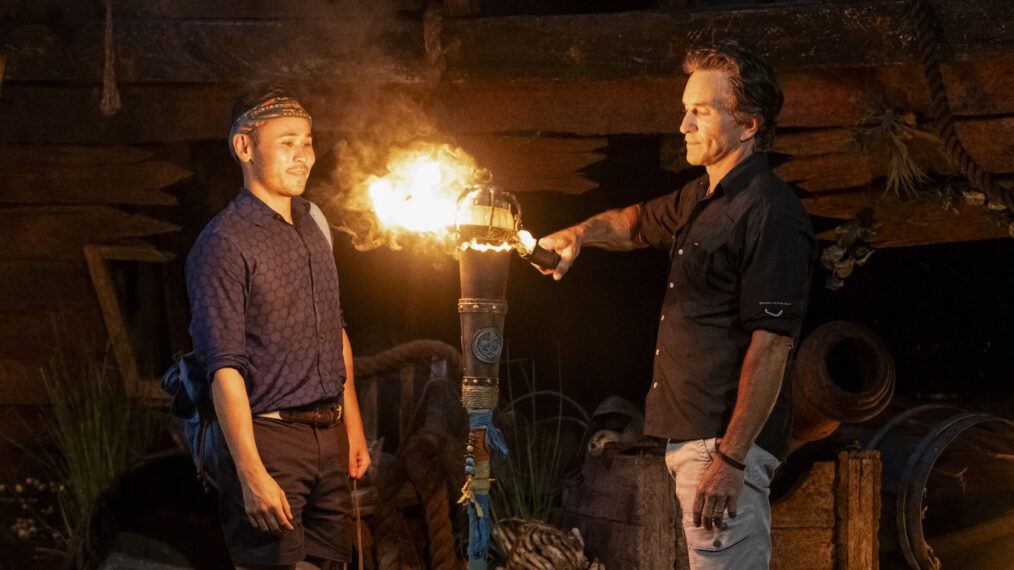Jeremiah Ing and Jeff Probst at Tribal Council in 'Survivor 49' Episode 3