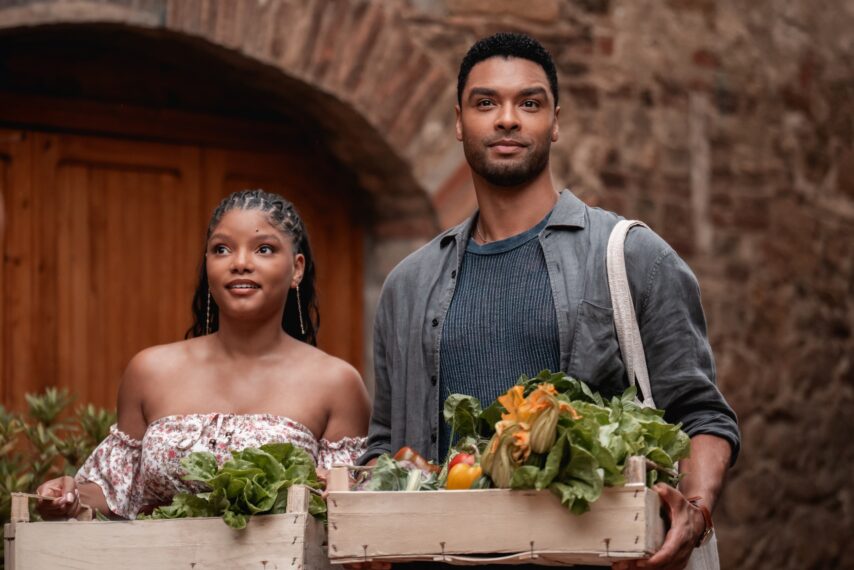 (from left) Anna (Halle Bailey) and Michael (Regé-Jean Page) in You, Me & Tuscany, directed by Kat Coiro.