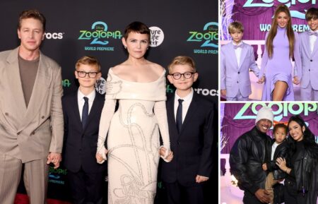 Josh Dallas and Ginnifer Goodwin with their kids, Shakira and her sons, Nick Cannon and Bre Tiesi with their son at the 'Zootopia 2' premiere