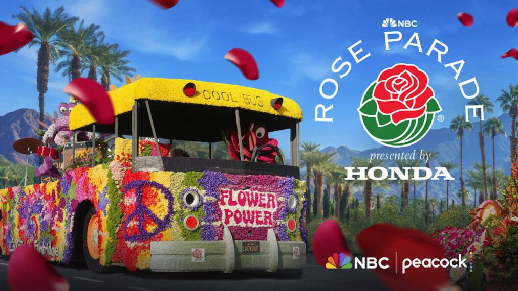 137th Rose Parade Presented by Honda, key art, NBC/Peacock, airs January 1, 2026.