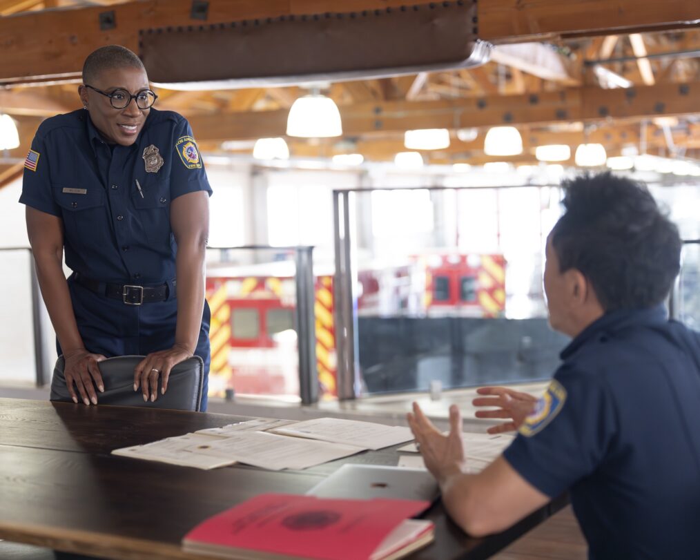 Aisha Hinds as Hen and Kenneth Choi as Chimney — '9-1-1' Season 9 Episode 7 